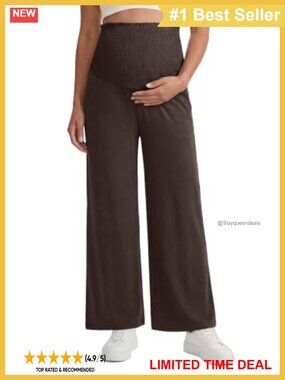 Lyocell Cotton Maternity Palazzo Pants Smocked Over Belly Wide Leg